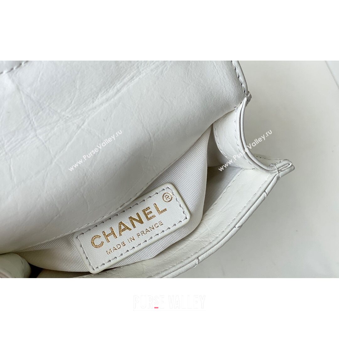 Chanel Aged Calfskin Messenger Mini Flap Bag AS2695 White/Gold 2021 (SM-21082736)