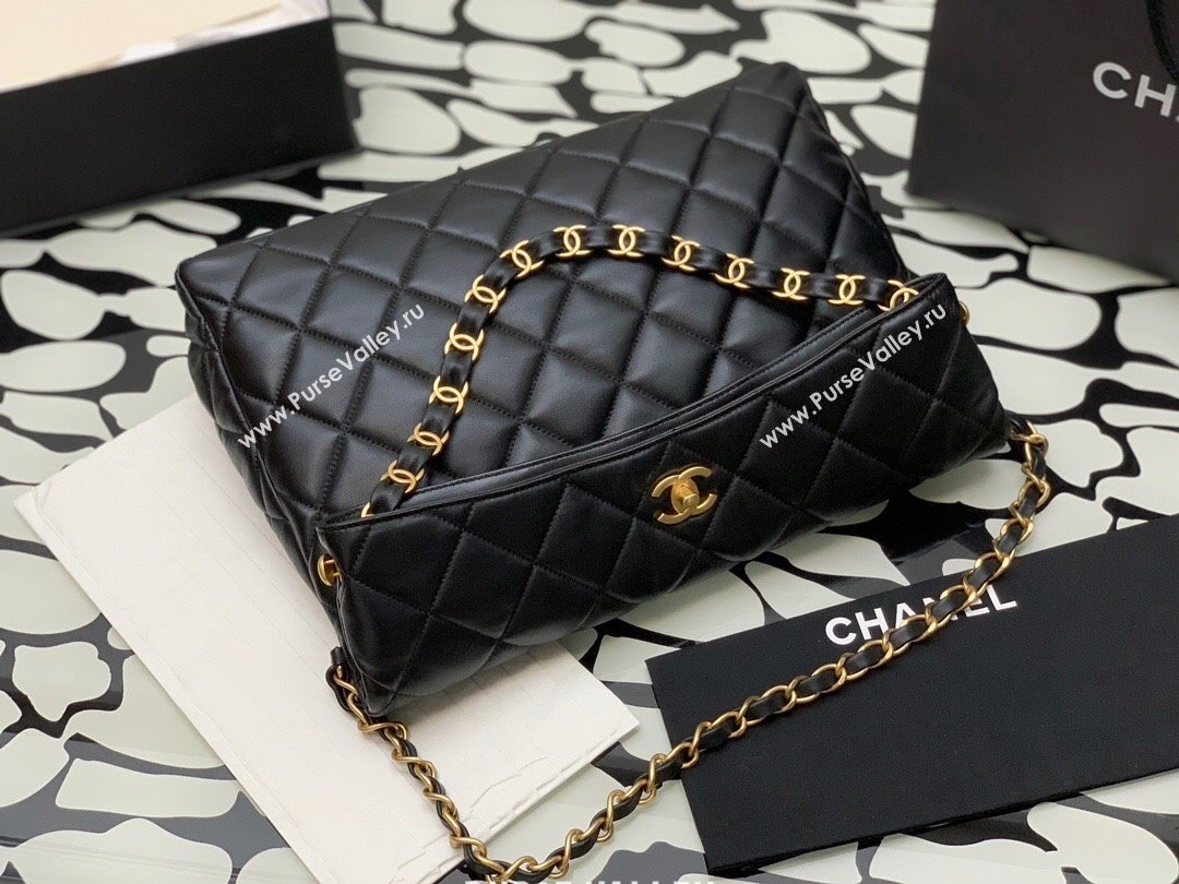 Chanel Folded Leather Maxi Hobo Bag Black 2024 (YEZI-24032203)