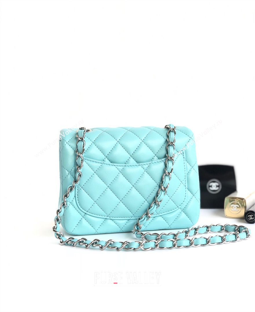 Chanel Lambskin Mini Square Classic Flap Bag A01115 Blue/Silver 2024 (YUND-24070208)