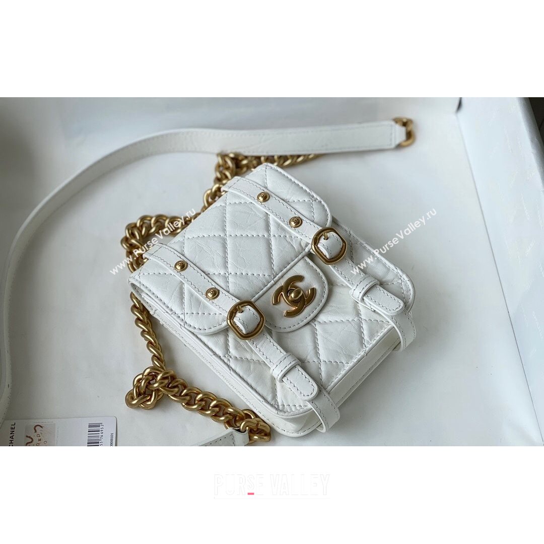 Chanel Aged Calfskin Messenger Mini Flap Bag AS2695 White/Gold 2021 (SM-21082736)