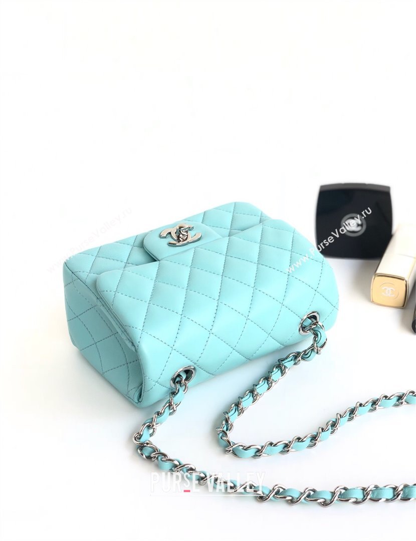 Chanel Lambskin Mini Square Classic Flap Bag A01115 Blue/Silver 2024 (YUND-24070208)