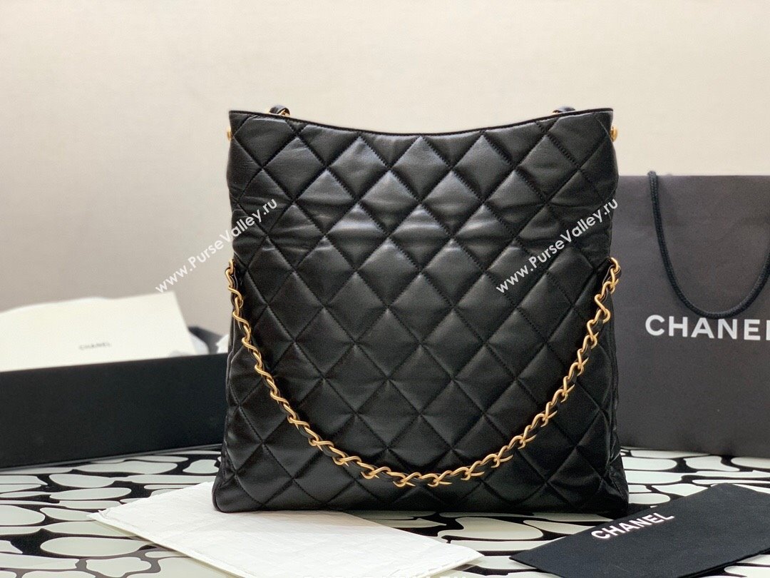 Chanel Folded Leather Maxi Hobo Bag Black 2024 (YEZI-24032203)