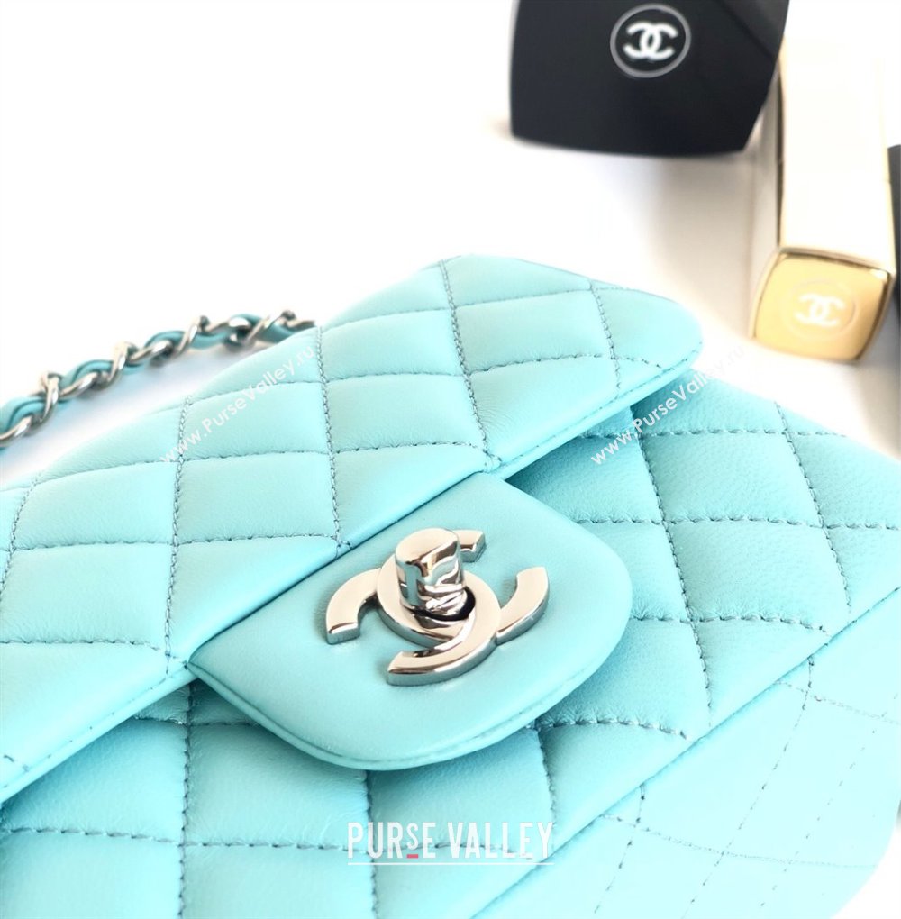 Chanel Lambskin Mini Square Classic Flap Bag A01115 Blue/Silver 2024 (YUND-24070208)