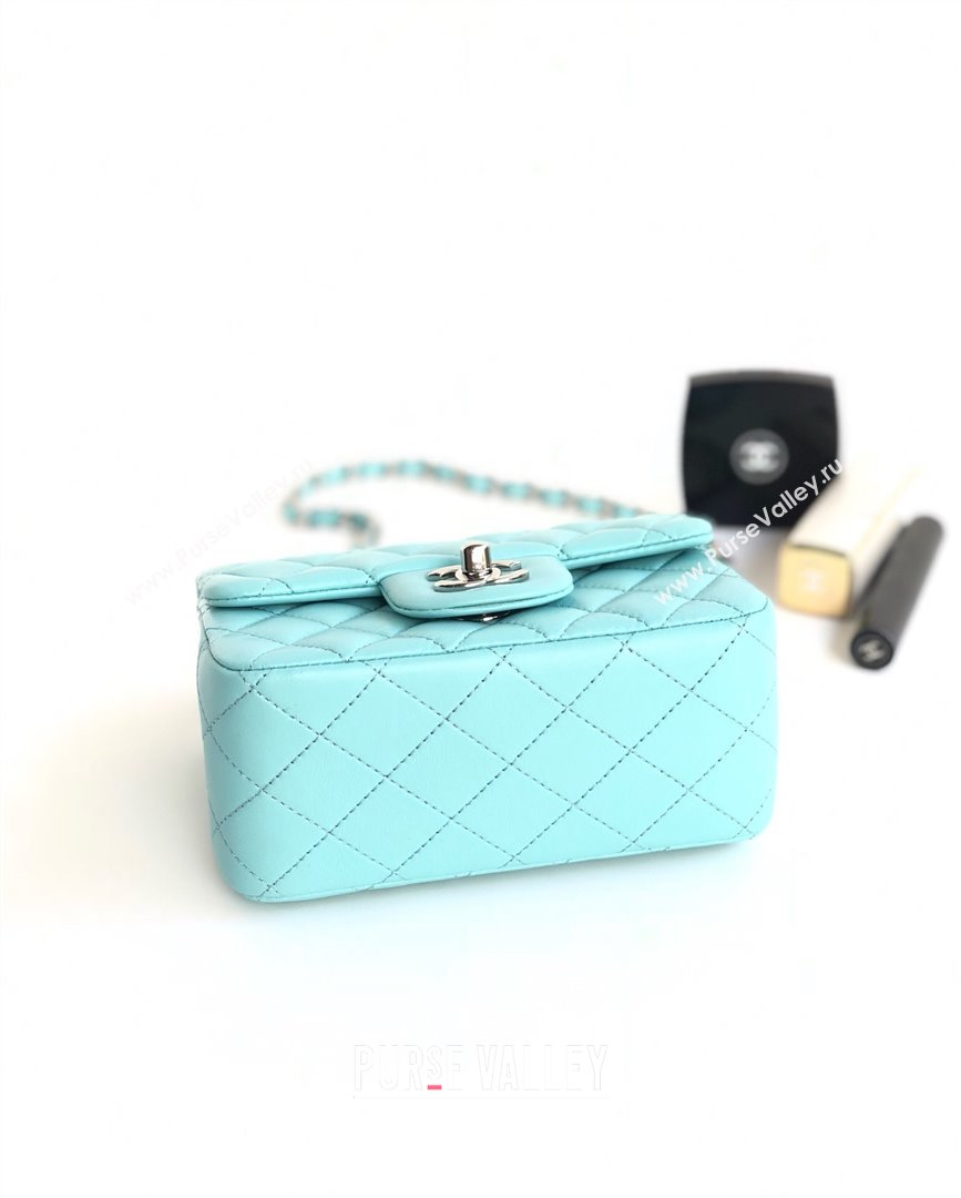 Chanel Lambskin Mini Square Classic Flap Bag A01115 Blue/Silver 2024 (YUND-24070208)