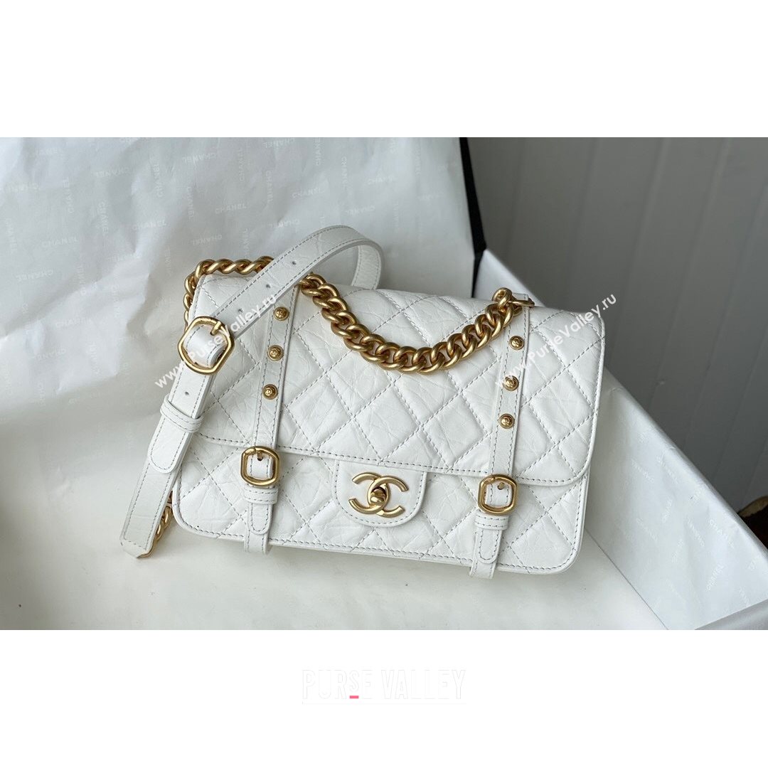 Chanel Aged Calfskin Messenger Flap Bag AS2696 White/Gold 2021 (SM-21082738)