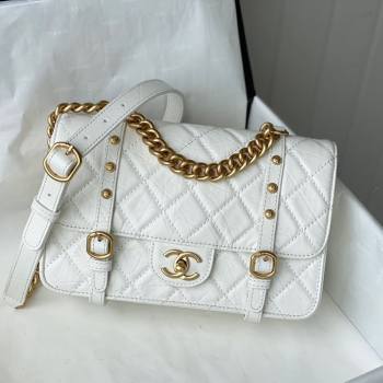 Chanel Aged Calfskin Messenger Flap Bag AS2696 White/Gold 2021 (SM-21082738)