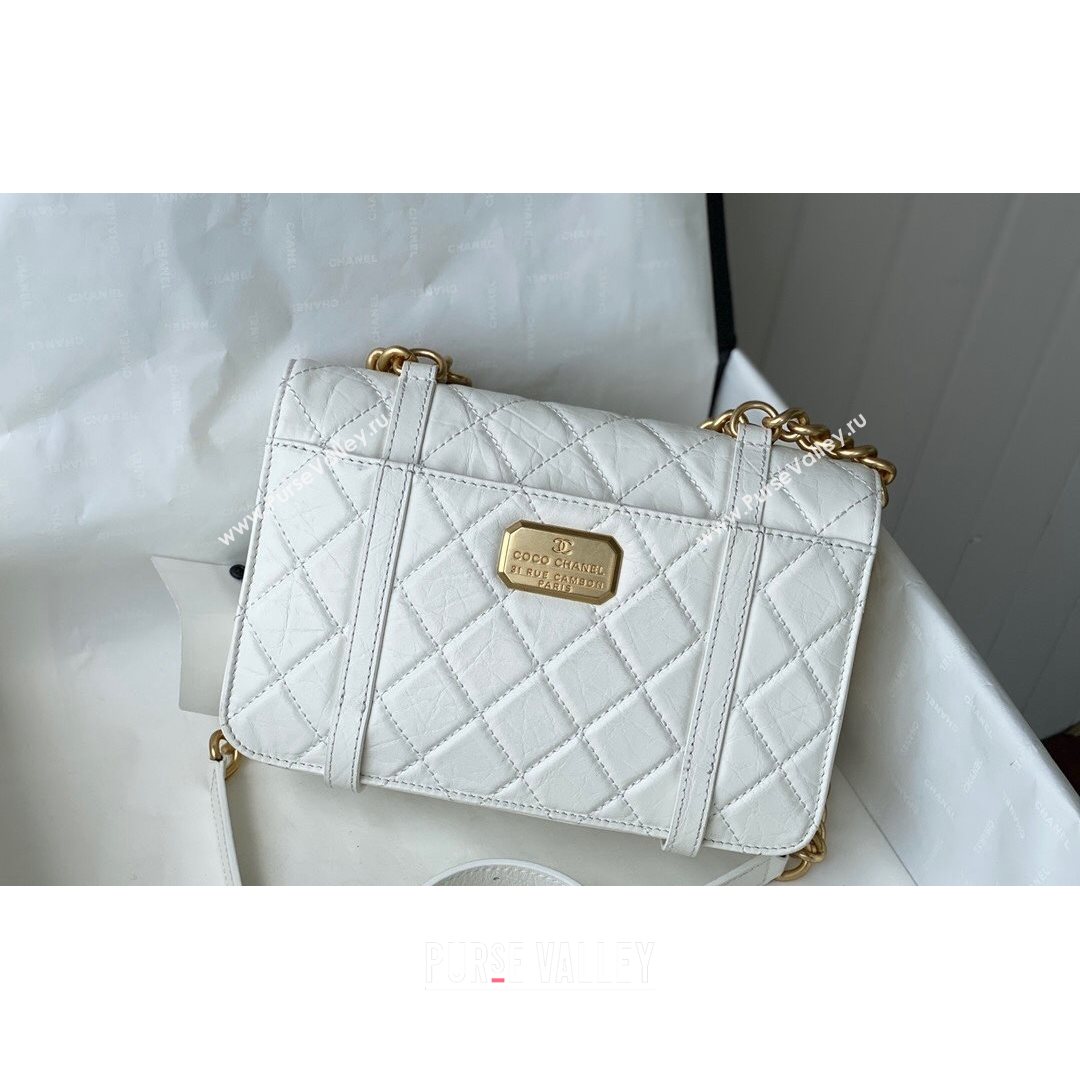 Chanel Aged Calfskin Messenger Flap Bag AS2696 White/Gold 2021 (SM-21082738)