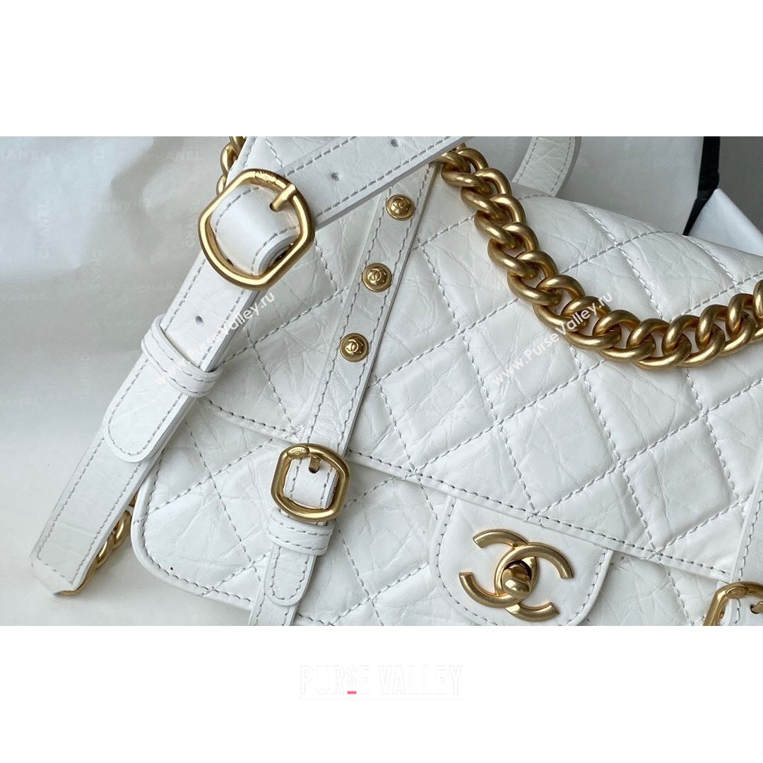Chanel Aged Calfskin Messenger Flap Bag AS2696 White/Gold 2021 (SM-21082738)