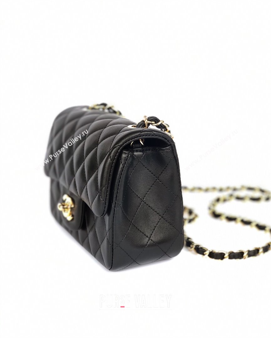 Chanel Lambskin Mini Square Classic Flap Bag A01115 Black/Gold 2024 (YUND-24070211)