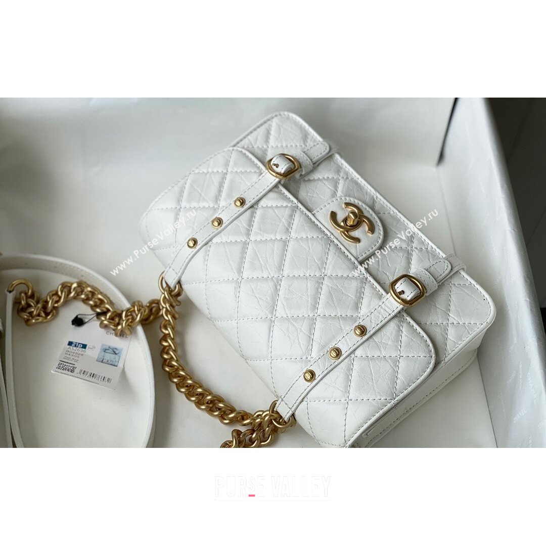 Chanel Aged Calfskin Messenger Flap Bag AS2696 White/Gold 2021 (SM-21082738)