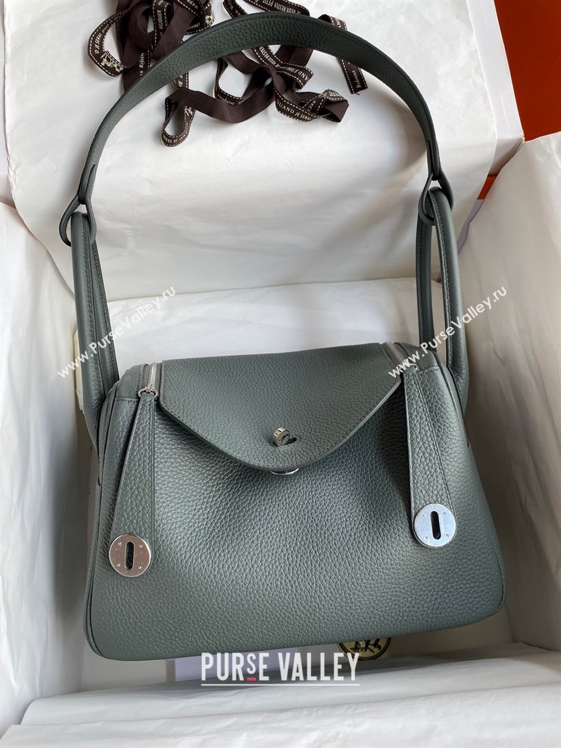 Hermes Lindy 26/30 Bag in Original Taurillon Clemence Leather Almond Green/Silver 2024(Full Handmade) (XYA-24051505)