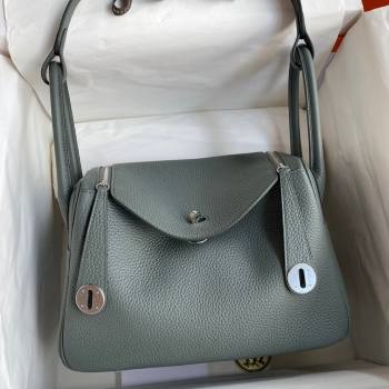Hermes Lindy 26/30 Bag in Original Taurillon Clemence Leather Almond Green/Silver 2024(Full Handmade) (XYA-24051505)