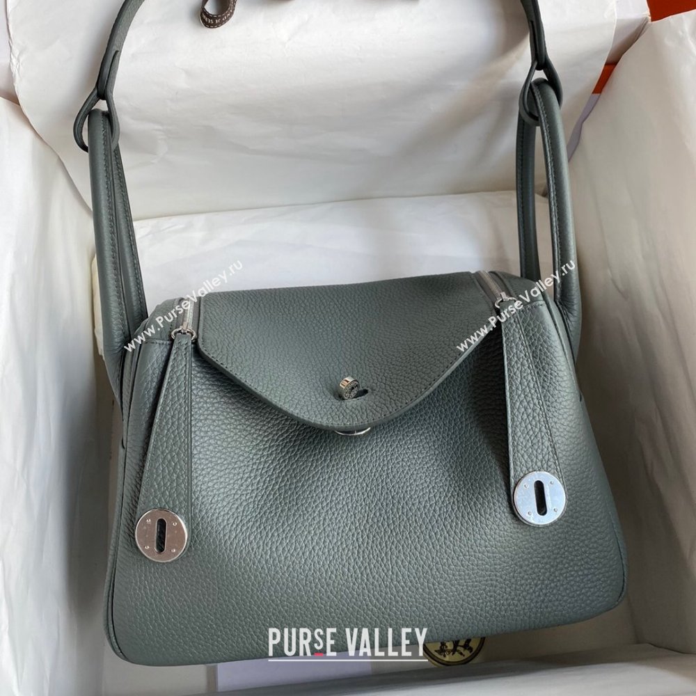 Hermes Lindy 26/30 Bag in Original Taurillon Clemence Leather Almond Green/Silver 2024(Full Handmade) (XYA-24051505)
