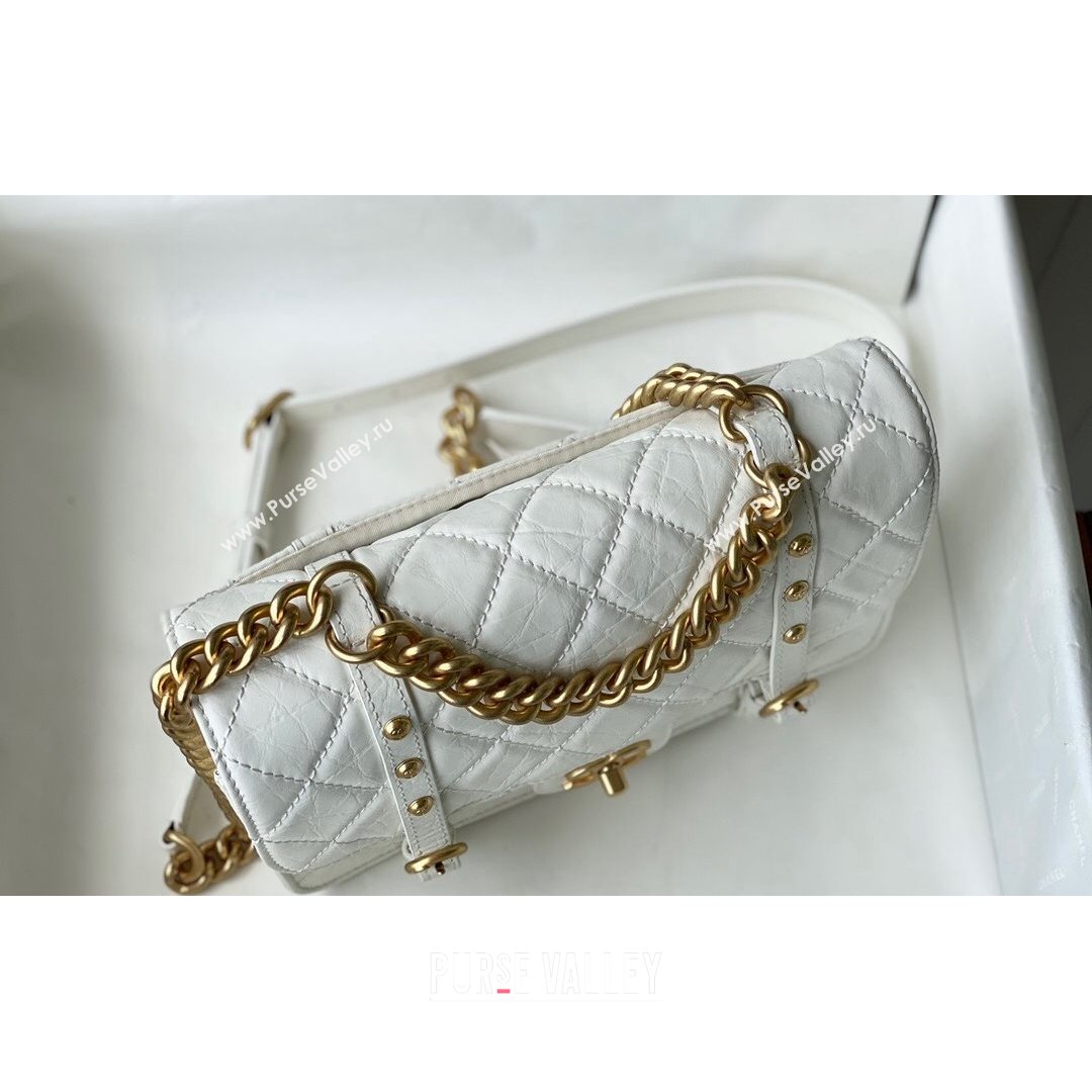 Chanel Aged Calfskin Messenger Flap Bag AS2696 White/Gold 2021 (SM-21082738)