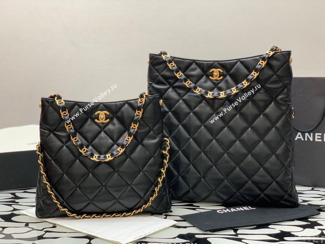 Chanel Folded Leather Maxi Hobo Bag Black 2024 (YEZI-24032203)