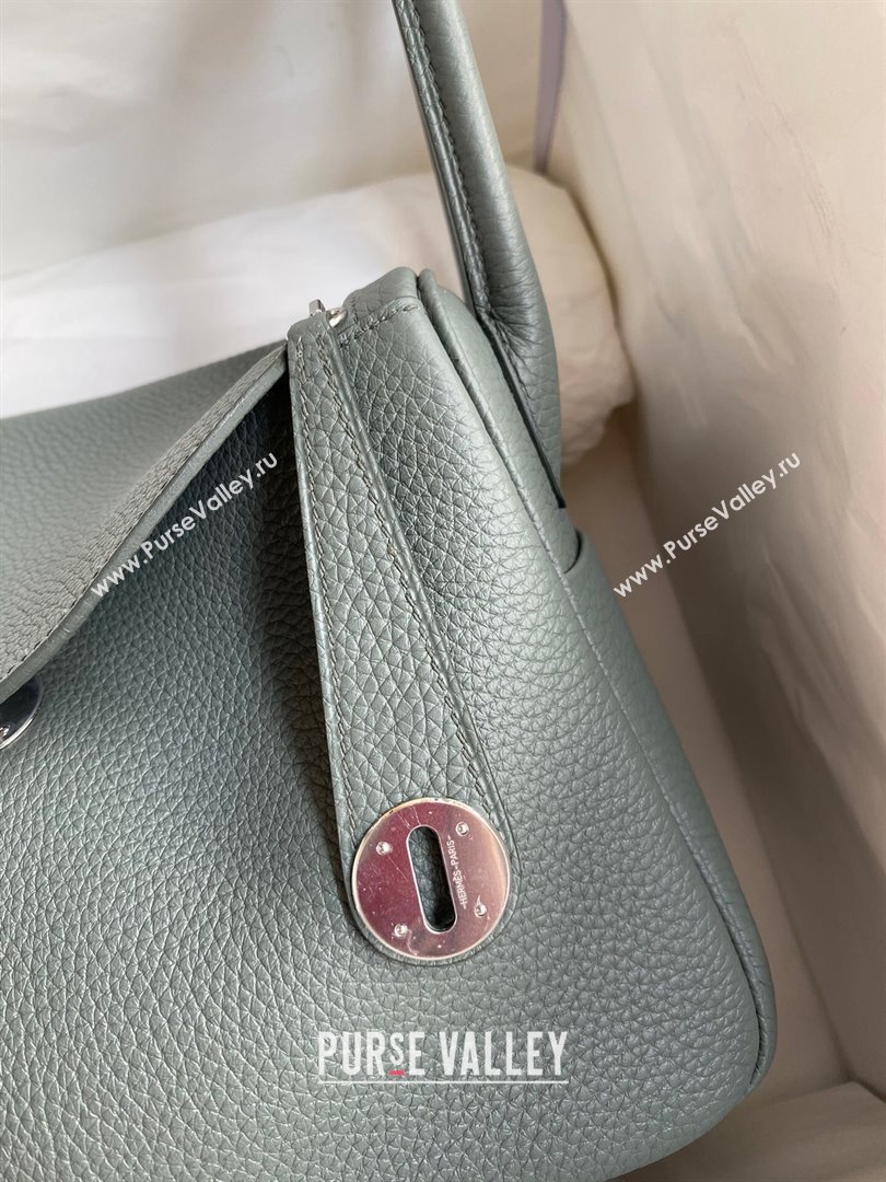 Hermes Lindy 26/30 Bag in Original Taurillon Clemence Leather Almond Green/Silver 2024(Full Handmade) (XYA-24051505)