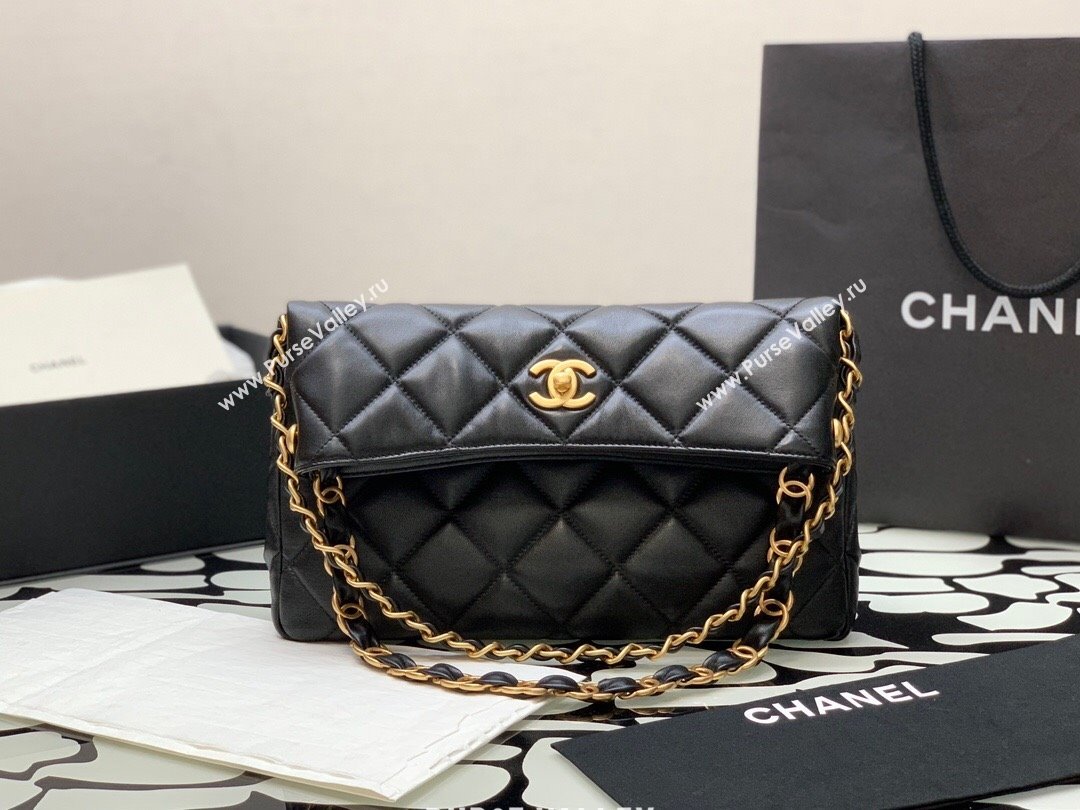 Chanel Folded Leather Hobo Bag Black 2024 (YEZI-24032204)