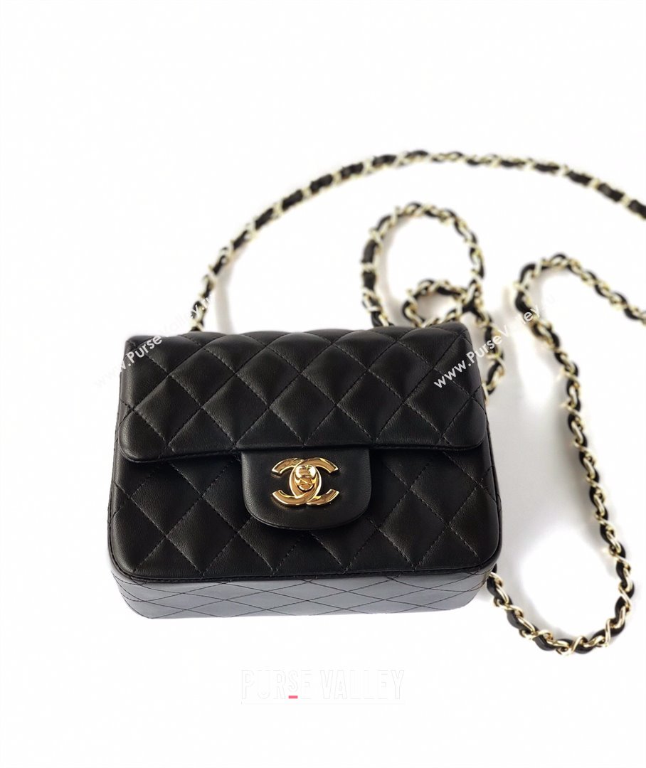 Chanel Lambskin Mini Square Classic Flap Bag A01115 Black/Gold 2024 (YUND-24070211)