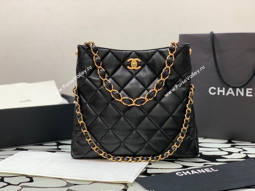 Chanel Folded Leather Hobo Bag Black 2024 (YEZI-24032204)