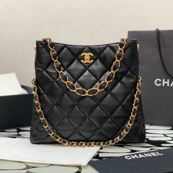 Chanel Folded Leather Hobo Bag Black 2024 (YEZI-24032204)