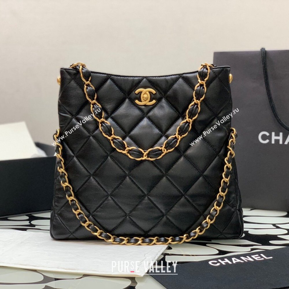 Chanel Folded Leather Hobo Bag Black 2024 (YEZI-24032204)