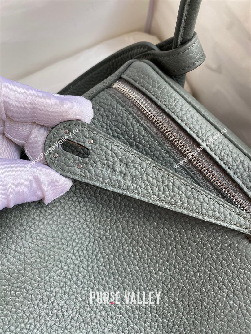 Hermes Lindy 26/30 Bag in Original Taurillon Clemence Leather Almond Green/Silver 2024(Full Handmade) (XYA-24051505)