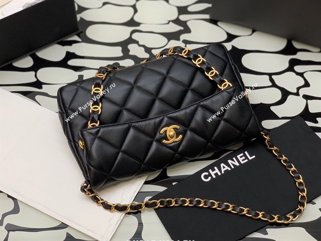 Chanel Folded Leather Hobo Bag Black 2024 (YEZI-24032204)