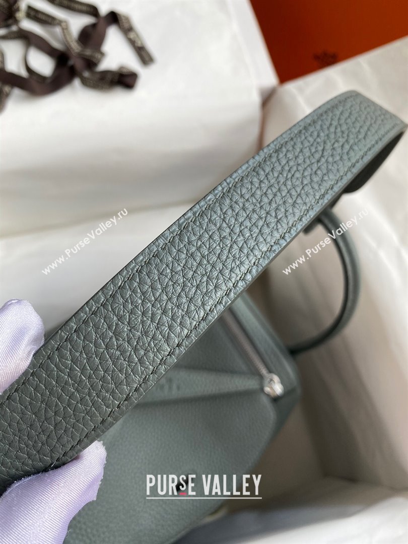 Hermes Lindy 26/30 Bag in Original Taurillon Clemence Leather Almond Green/Silver 2024(Full Handmade) (XYA-24051505)