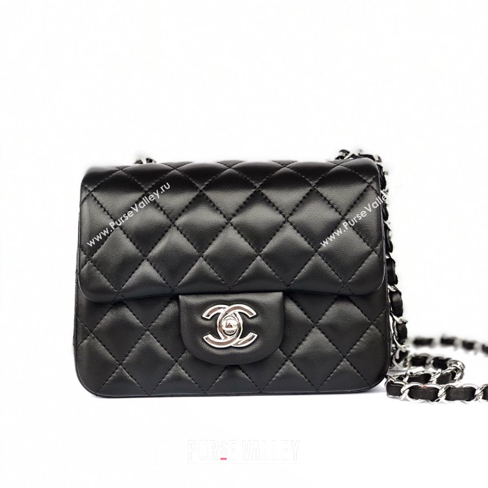 Chanel Lambskin Mini Square Classic Flap Bag A01115 Black/Silver 2024 (YUND-24070209)