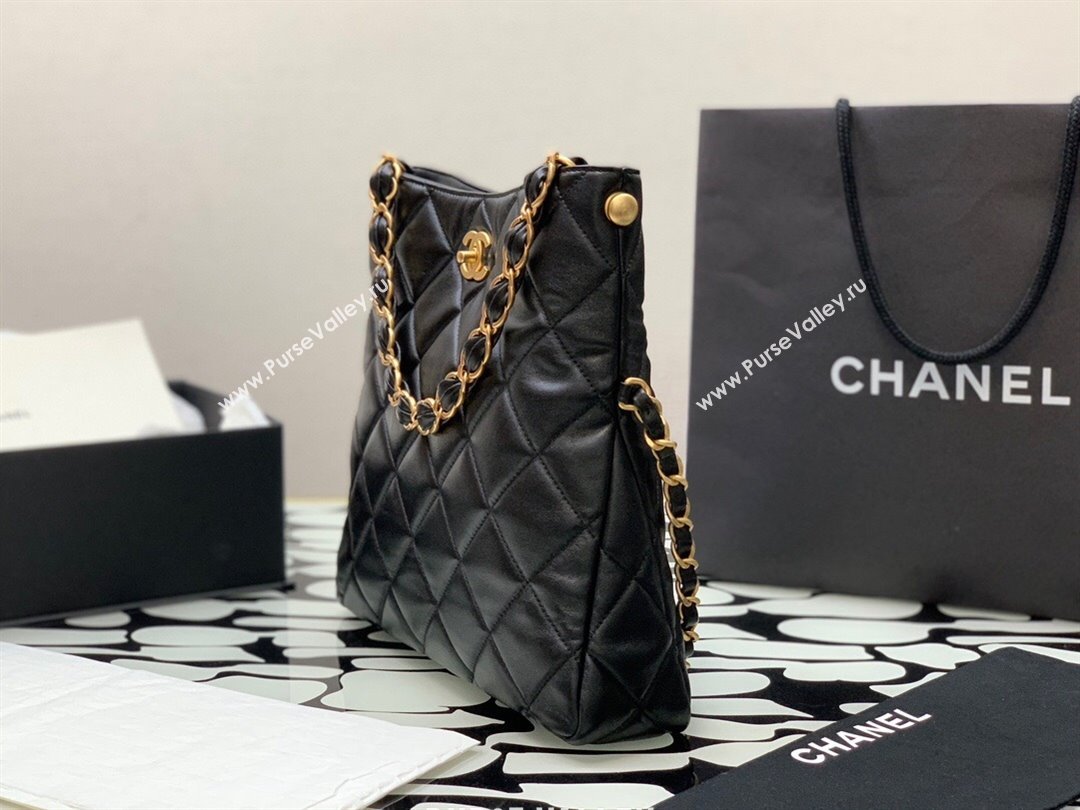 Chanel Folded Leather Hobo Bag Black 2024 (YEZI-24032204)