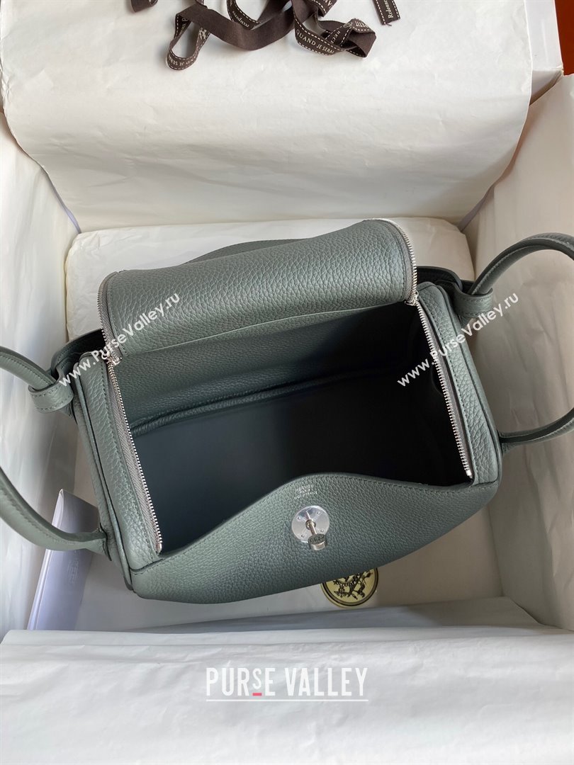 Hermes Lindy 26/30 Bag in Original Taurillon Clemence Leather Almond Green/Silver 2024(Full Handmade) (XYA-24051505)