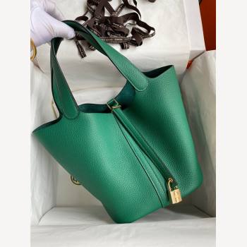 Hermes Picotin Lock Bag 18cm/22cm in Taurillon Clemence Leather Velvet Green/Gold 2023 (Handmade) (M-23110708)