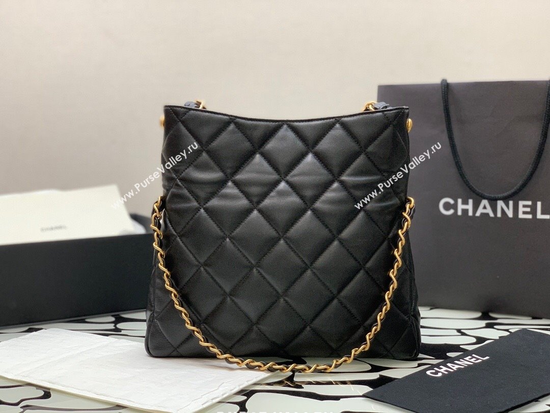 Chanel Folded Leather Hobo Bag Black 2024 (YEZI-24032204)