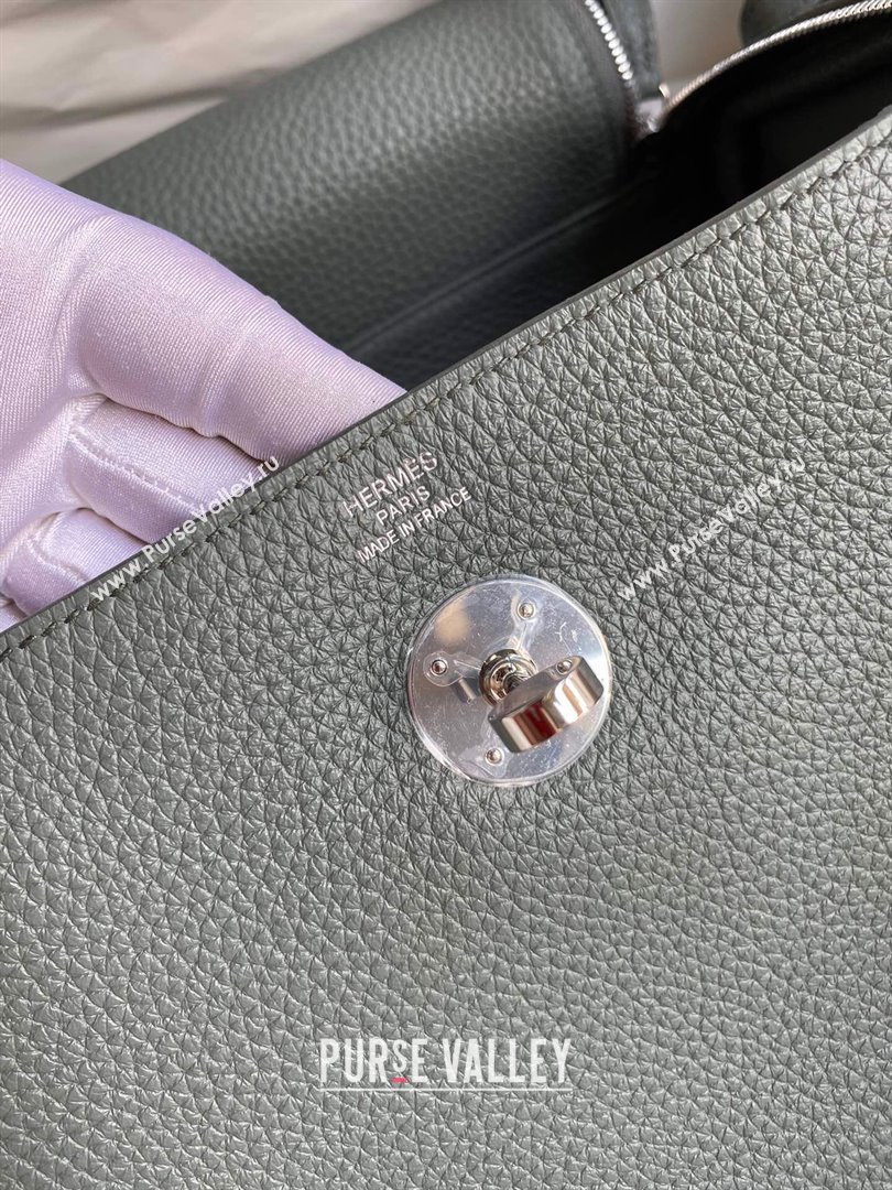Hermes Lindy 26/30 Bag in Original Taurillon Clemence Leather Almond Green/Silver 2024(Full Handmade) (XYA-24051505)