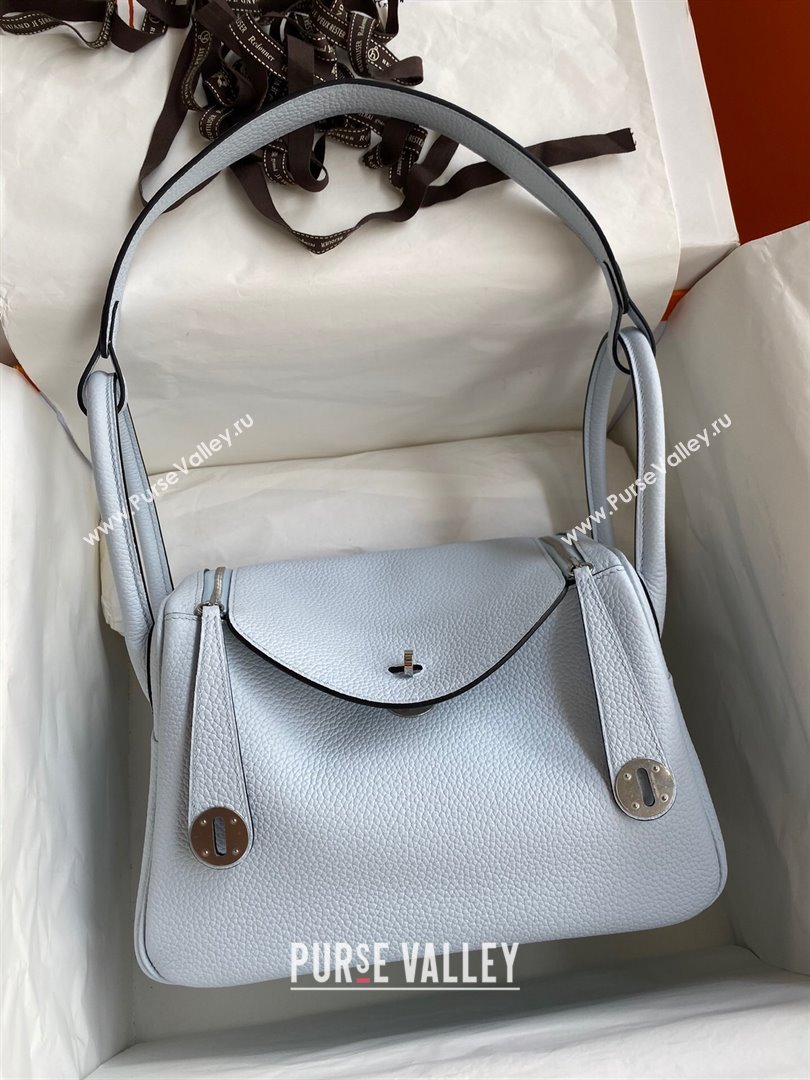 Hermes Lindy 26/30 Bag in Original Taurillon Clemence Leather Grail Blue/Silver 2024(Full Handmade) (XYA-24051506)