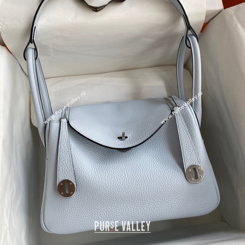 Hermes Lindy 26/30 Bag in Original Taurillon Clemence Leather Grail Blue/Silver 2024(Full Handmade) (XYA-24051506)