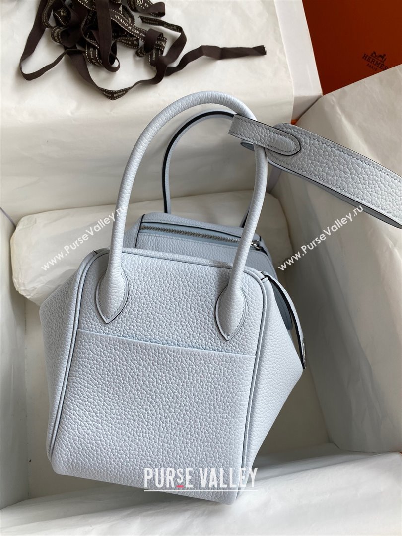 Hermes Lindy 26/30 Bag in Original Taurillon Clemence Leather Grail Blue/Silver 2024(Full Handmade) (XYA-24051506)