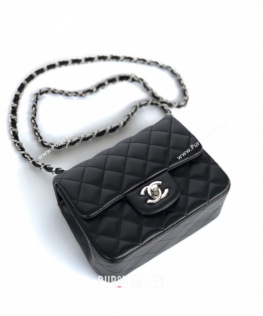 Chanel Lambskin Mini Square Classic Flap Bag A01115 Black/Silver 2024 (YUND-24070209)