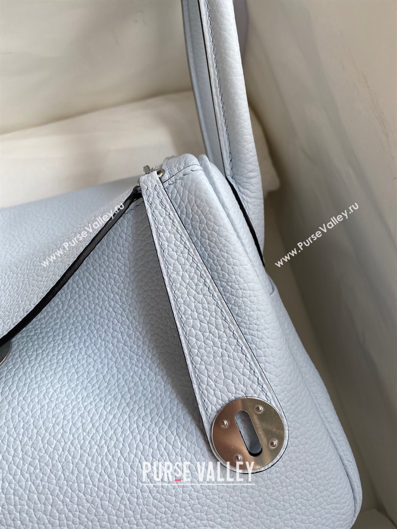 Hermes Lindy 26/30 Bag in Original Taurillon Clemence Leather Grail Blue/Silver 2024(Full Handmade) (XYA-24051506)