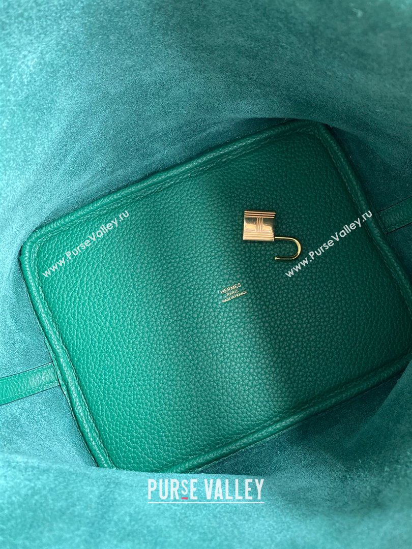 Hermes Picotin Lock Bag 18cm/22cm in Taurillon Clemence Leather Velvet Green/Gold 2023 (Handmade) (M-23110708)