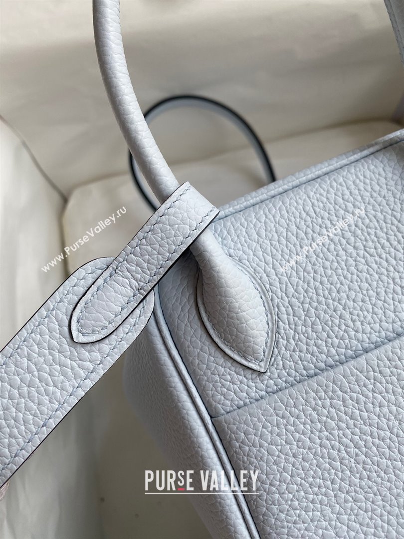 Hermes Lindy 26/30 Bag in Original Taurillon Clemence Leather Grail Blue/Silver 2024(Full Handmade) (XYA-24051506)
