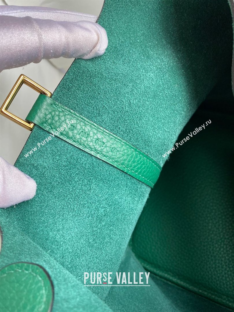 Hermes Picotin Lock Bag 18cm/22cm in Taurillon Clemence Leather Velvet Green/Gold 2023 (Handmade) (M-23110708)