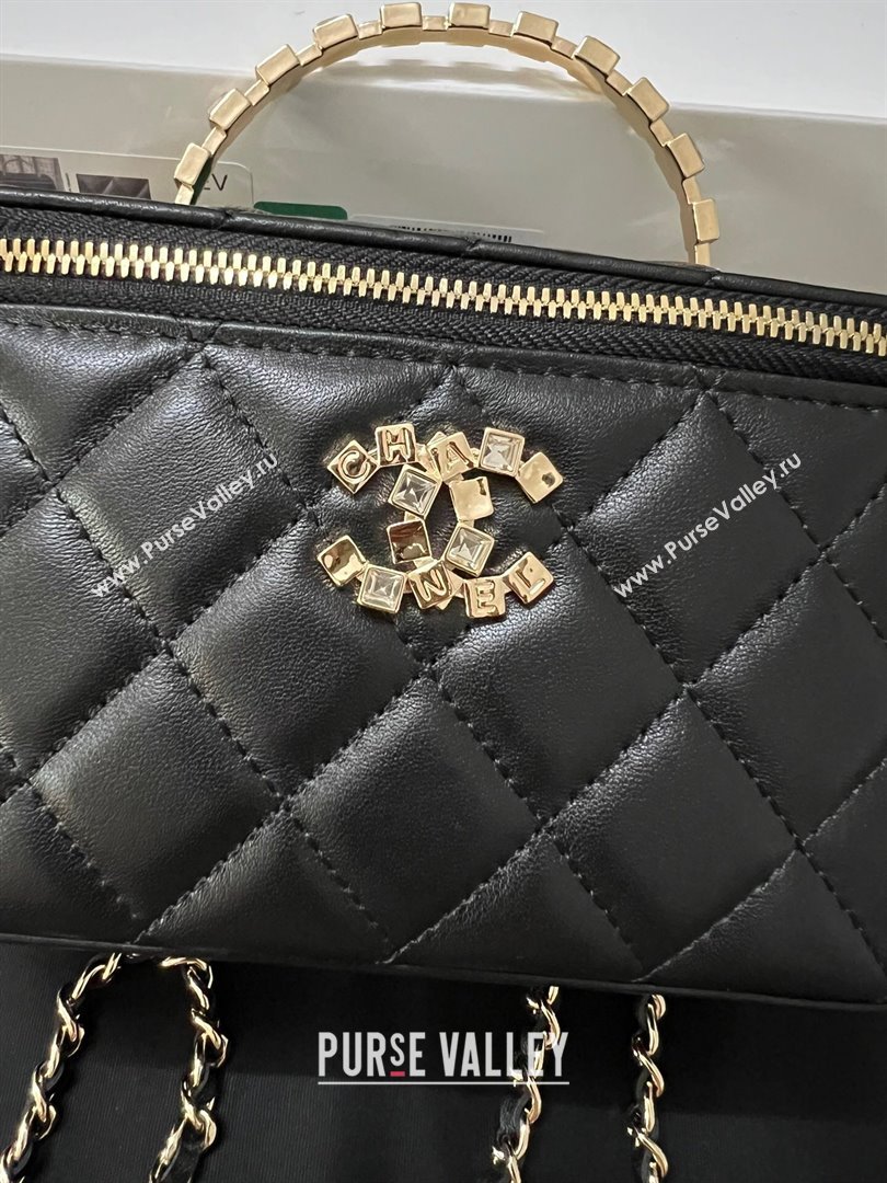 Chanel Quilted Leather Vanity Case with Crystals Top Handle Black 2024 (YEZI-24032205)