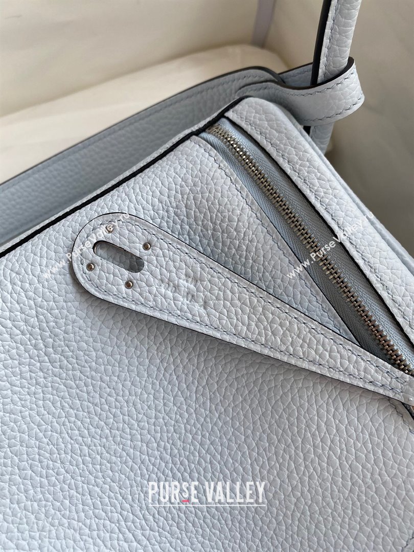 Hermes Lindy 26/30 Bag in Original Taurillon Clemence Leather Grail Blue/Silver 2024(Full Handmade) (XYA-24051506)