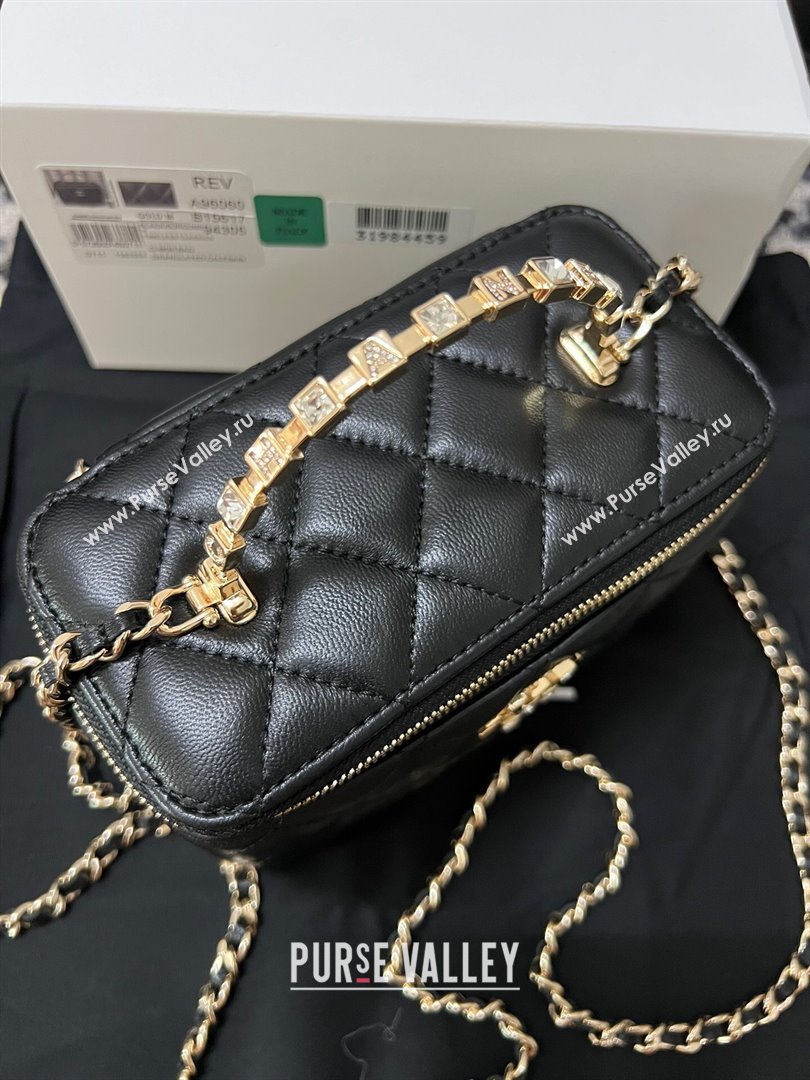 Chanel Quilted Leather Vanity Case with Crystals Top Handle Black 2024 (YEZI-24032205)