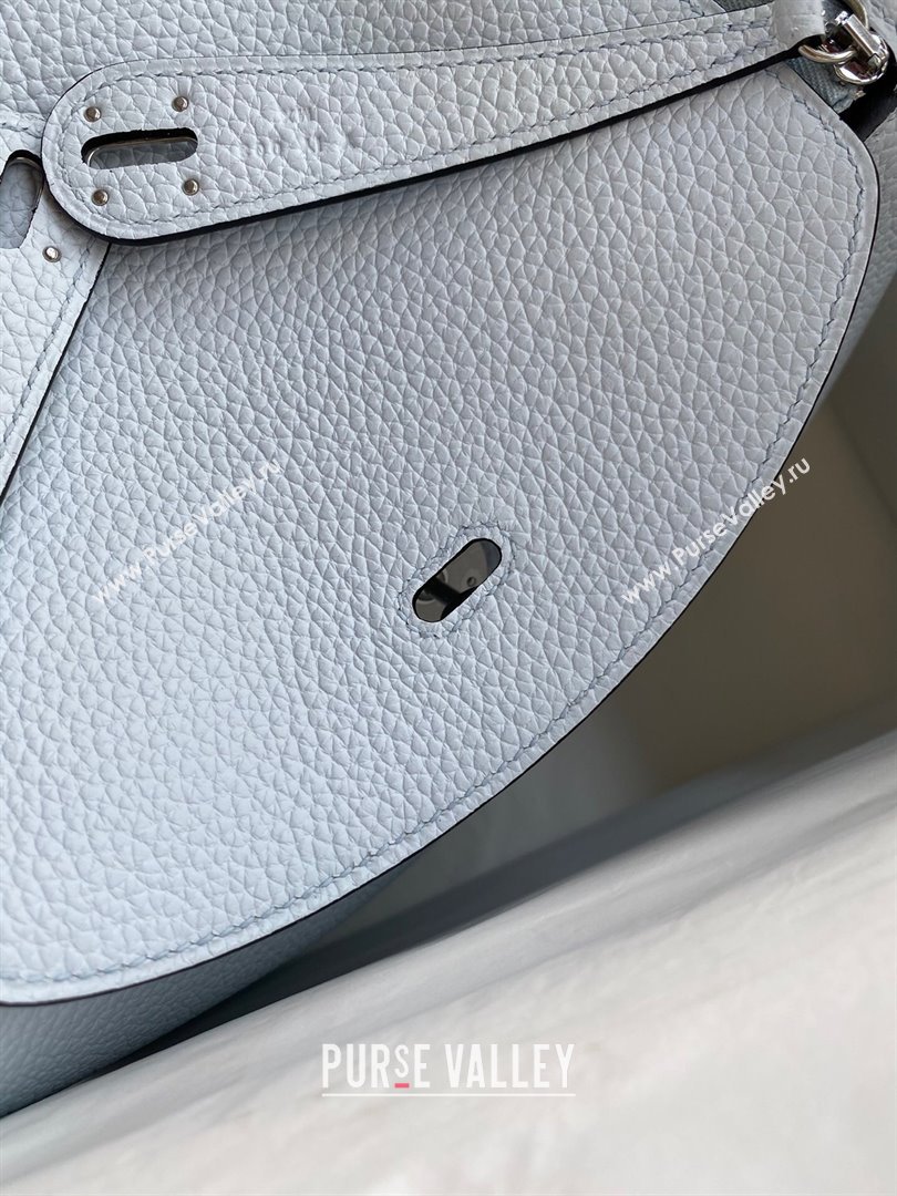 Hermes Lindy 26/30 Bag in Original Taurillon Clemence Leather Grail Blue/Silver 2024(Full Handmade) (XYA-24051506)