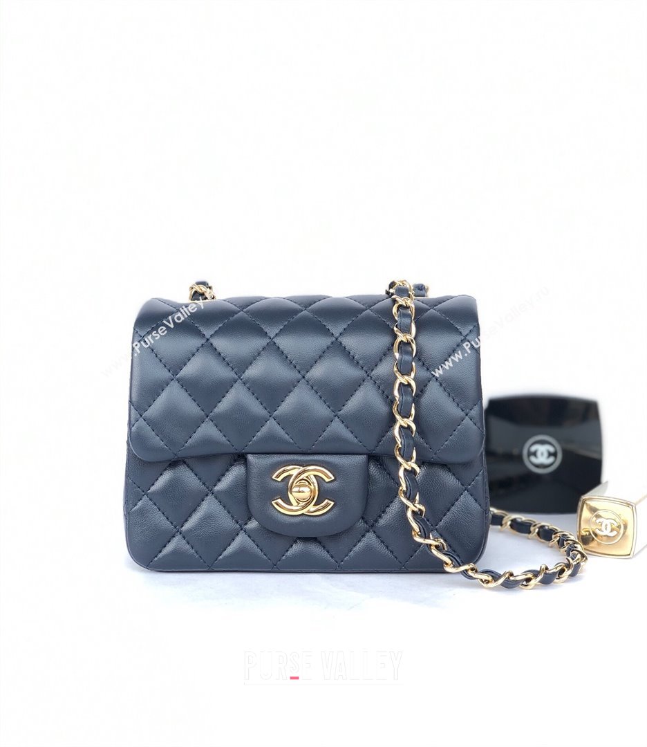 Chanel Lambskin Mini Square Classic Flap Bag A01115 Navy Blue/Gold 2024 (YUND-24070212)