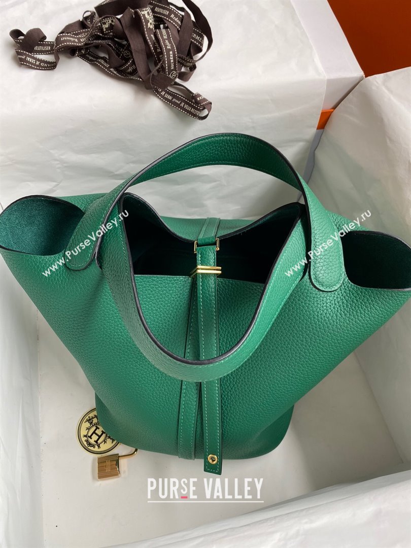 Hermes Picotin Lock Bag 18cm/22cm in Taurillon Clemence Leather Velvet Green/Gold 2023 (Handmade) (M-23110708)