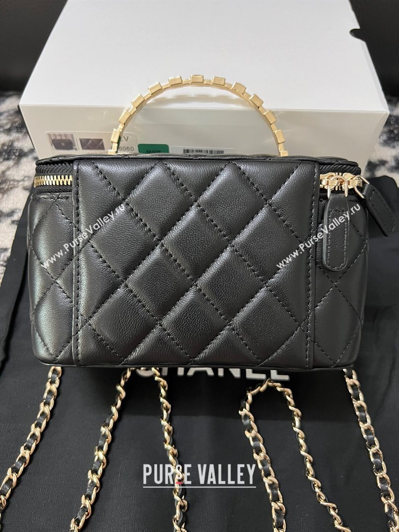 Chanel Quilted Leather Vanity Case with Crystals Top Handle Black 2024 (YEZI-24032205)