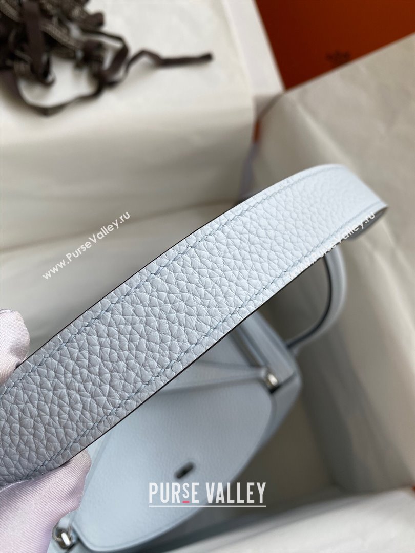 Hermes Lindy 26/30 Bag in Original Taurillon Clemence Leather Grail Blue/Silver 2024(Full Handmade) (XYA-24051506)
